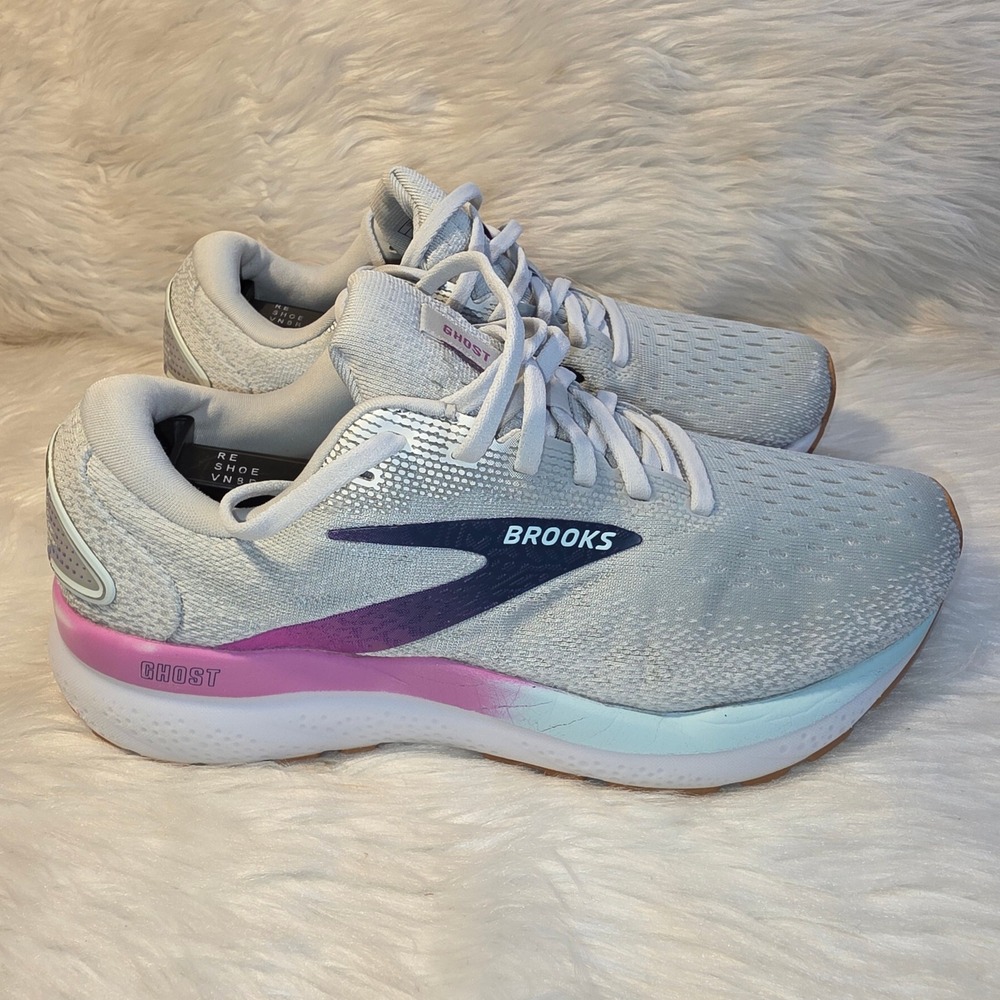 Brooks Ghost 16 Women's Size 8 B Medium Running Shoes White Grey Estate Blue